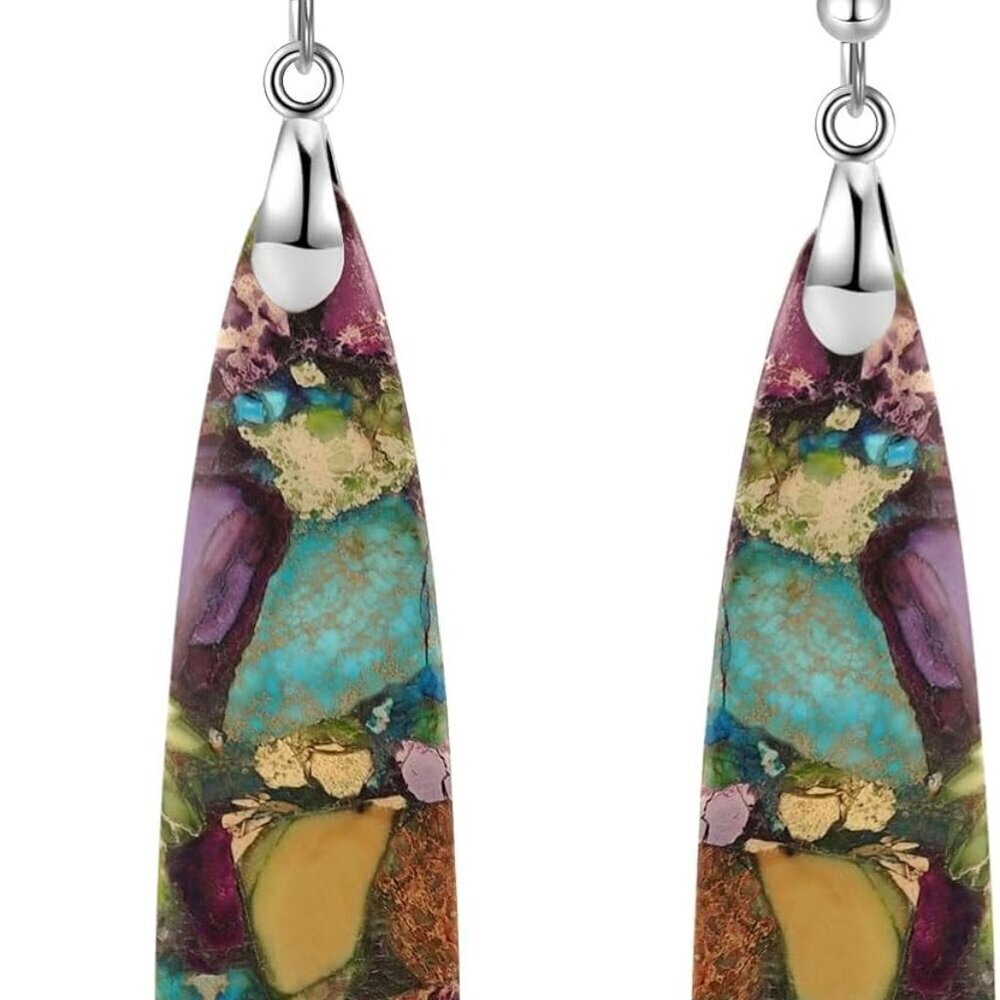 Jasper Stone Dangle Earrings for Women Copper Silver Hook Jewelry Gift